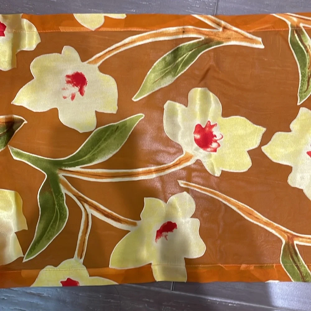 Vintage silk floral orange red green copper scarf. 60 x 11.5 in. Made in Italy